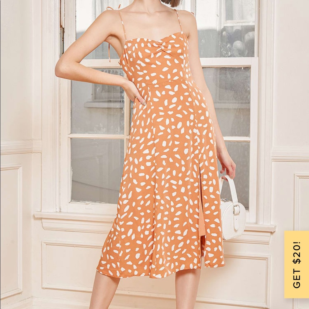 Lulus Party in Paris Light Orange Print Tie-Strap Midi Dress
